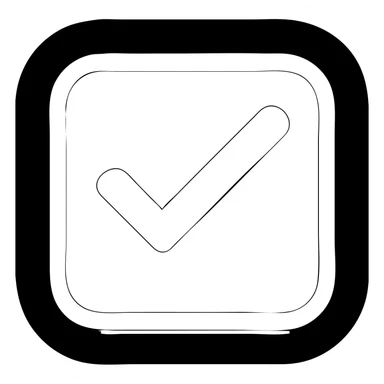 Edit the rounded square checkbox icon with a solid black fill. Make the white outline much thicker and the white check mark inside much thicker and bold. Keep the style and contrast matching the previous version for high visibility. Ensure no transparency except outside the icon. sticker