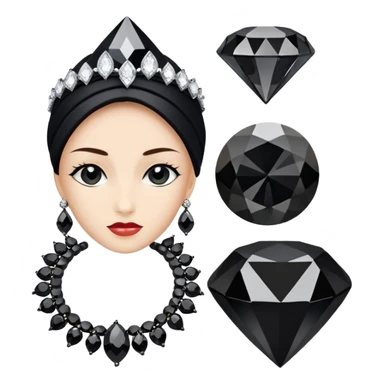 Realistic detailed black luxury jewellery set made from black diamond with the name Riko on the front sticker