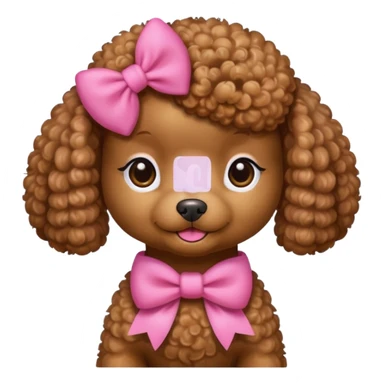 Brown toy poodle with pink bow sticker