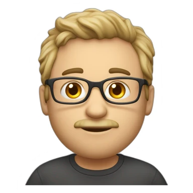 homme 50 ans un peu gros avec des lunnettes une calvitie et un t shirt avec écrit jalix dessus sticker