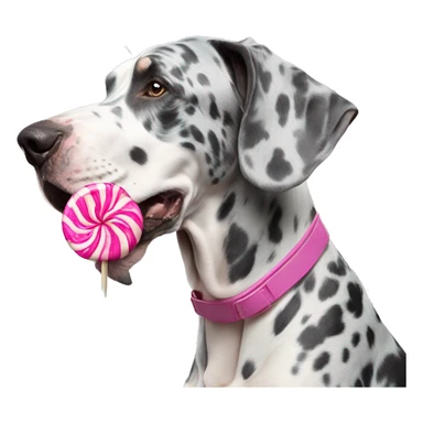 Blue Merle Great Dane eating pink lolipop sticker