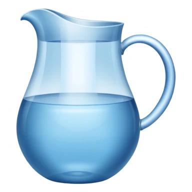 A water pitcher, transparent, slightly blue water, no lid, no droplets, tall, without a handle and without spout.
 sticker
