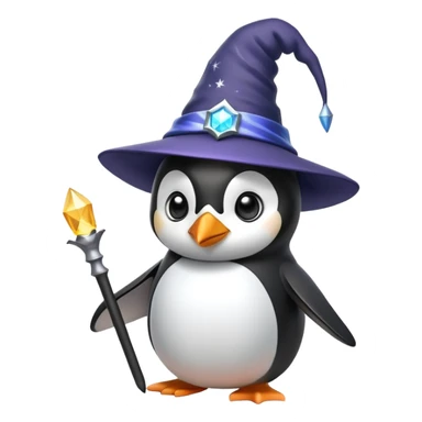 A penguin wearing a wizard hat and holding a magic wand sticker