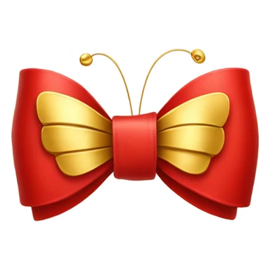Red bow with long ends. One small gold butterfly sitting on the right corner of the bow.  sticker