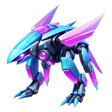  Epic legendary rare glowing mechanical Shiny sparkly transparent bioluminescent luminescent vibrant bright pastel dark exotic iridescent colorful gradients futuristic modern metallic glossy glittery fantasy-cyber-Fakémon-Vernid-Palkia-mecha-creature sticker