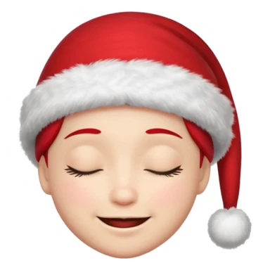 Smile with closed eyes in a red Christmas hat sticker