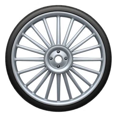 Realistic front-view wheel with perfectly symmetrical design, evenly spaced straight spokes, equal distance between each spoke, centered composition, smooth metallic texture, clean edges, no background. sticker