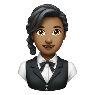 a female butler with a professional and elegant demeanor. She has her hair neatly tied in a ponytail and wears a classic butler uniform, including a tailored vest, crisp white shirt, and bow tie. sticker