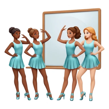 Icon for Choreography: a group of dancers in matching poses, with a choreographer standing by a board giving instructions. The icon should capture the coordination, precision, and creative direction in dance. Transparent background. sticker