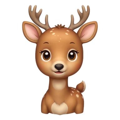 A cute deer emoji, small and simple, with big round eyes, a gentle smile, short antlers, soft beige fur with slightly lighter spots on its back, rounded cartoon-like proportions, minimal shading, vector-style, sticker