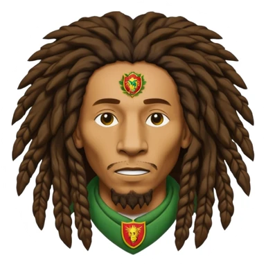 melancholic  Bob Marley with gigantic dread locks in form heraldic crest with ethiopian lion sticker