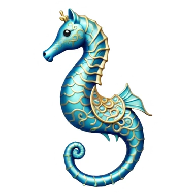 Cinematic Noble Sea Horse Portrait Emoji, Poised and elegant, with a delicate, upright body adorned with intricate, flowing patterns and a gracefully curled tail, with keen, expressive eyes, Simplified yet sharp and sophisticated features, highly detailed, glowing with a soft, aquatic luminescence, high shine, intelligent and refined, stylized with an air of ethereal marine grace, focused and poised, soft glowing outline, capturing the essence of a watchful and confident sea guardian that appears ready to drift out of the screen with effortless authority! sticker