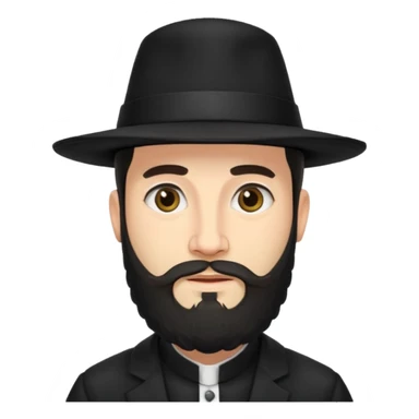 orthodox jewish man, traditional attire, beard, hat sticker