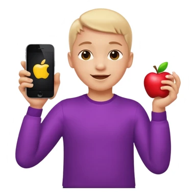 happy child dancing with a phone, arms crossed, apple style emoji sticker