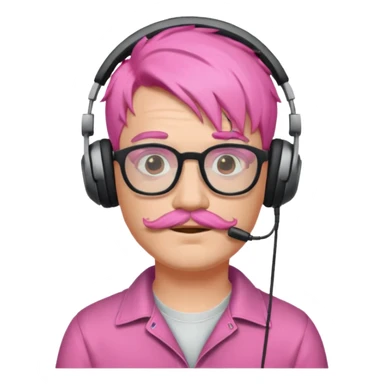 headphone and spectacles, mustached pink hair man, music sticker
