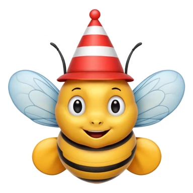Bees with red Birthday Hat, Happy bee with striped party hat sticker