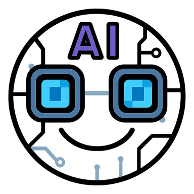 Make the smiley AI emoji look more robotic, with metallic features, digital eyes, and subtle circuitry, keep the color outline icon style, with no background sticker