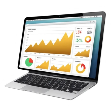 golden increasing charts in online shop admin dashboard on mac book screen sticker