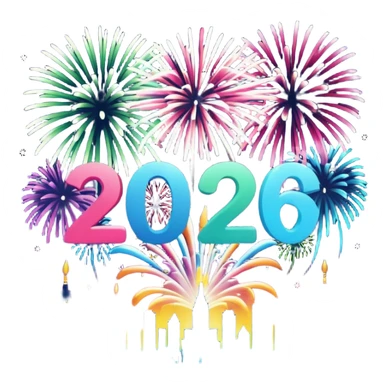 "Happy New Year 2026" in backdrop of colourful fireworks in outline  sticker
