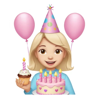 birthday girl emoji with cute baby pink font and a cake sticker