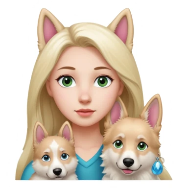 White European young woman with blue-green eyes and long blond hair with her white German Shepherd dog,the Dog hast a pink nose and short fur  ans Brown eyes sticker