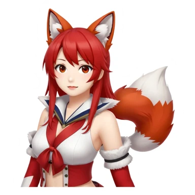 Azur Lane Akagi kitsune girl with red and white outfit and multiple fox tails sticker