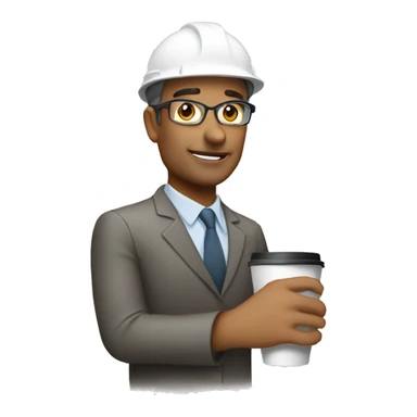 Civil engineer with white helmet holds coffee sticker
