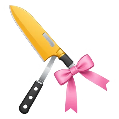 Kitchen knife with a pink bow tied around the handle, emoji style, simple, flat vector, white background, only one object sticker