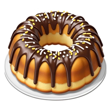 vanilla bundt cake with chocolate frosting and white sprinkles sticker