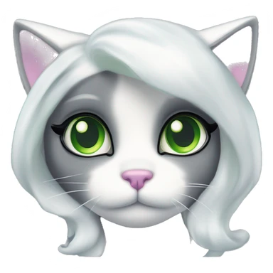 ethereal cute white and dark grey with green eyes cat littlest pet shop lisa frank style sticker