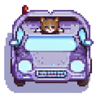 cat with a car, pixel art style sticker