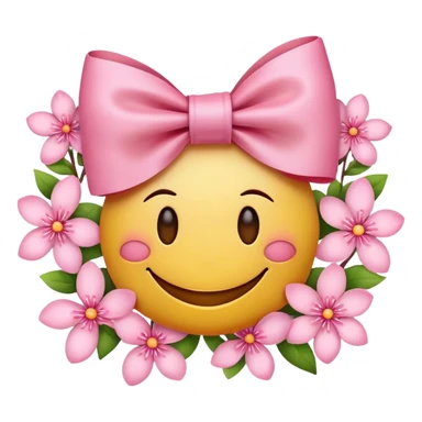 there will be pink blossoms on the border with petals in the background. in the middle therer will be a blushing smily face with a bow sticker