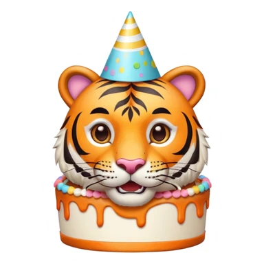 tiger face with birthday party hat and cake for Twitch emote sticker