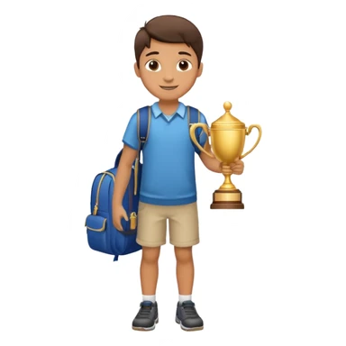 emoji of a full body boy with a school bag win a trophey sticker