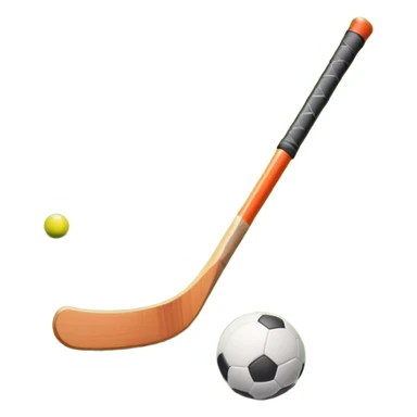 A field hockey stick and ball positioned on a vibrant green grass field, with the goalposts and clear field markings in the background. The scene highlights the lush, well-maintained turf, emphasizing the speed and precision of the sport in an energizing outdoor setting. sticker