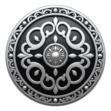 Black and silver filigree round button, 3D, extremely detailed design sticker