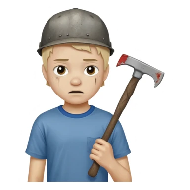 13 y/o Brian robeson at the beginning of Hatchet
distressed, has hatchet sticker