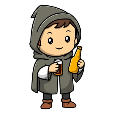 young medieval pilgrim with cloak and beer bottle sticker