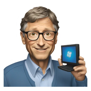 bill gates holding an HP PC sticker