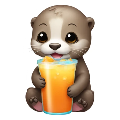 Baby otter drinking Boba sticker
