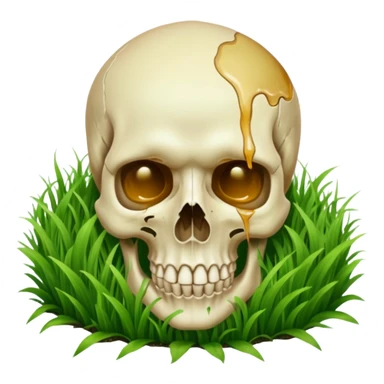 A person melting into the grass and skull head sticker