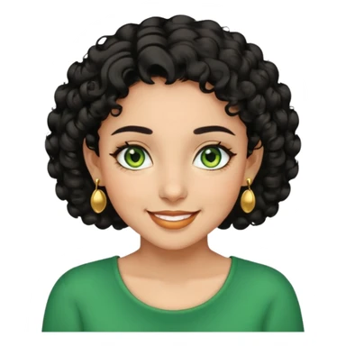 girl showing happiness, medium skin tone, short curly black hair, gold earrings, green eyes Minimal emoji showing happiness, medium skin tone, short curly black hair, gold earrings, green eyes sticker