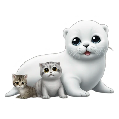 A baby seal playing with a baby owl and a baby cat sticker