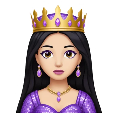 Queen Esther from The Bible with long black hair, lavender sequin outfit sticker