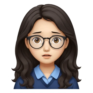  Korean female college student with a worried face , long wavy hair  sticker
