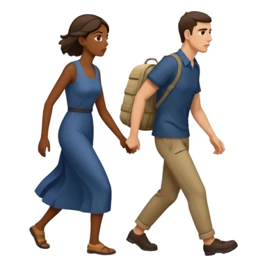 
Iranians fleeing war, full length, in profile, man and woman sticker