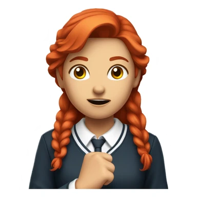 "A girl with red hair in a school uniform, angrily standing with her fist raised in a classroom." sticker