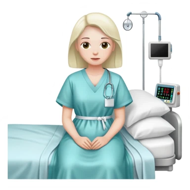patient in a hospital gown sitting on a bed sticker