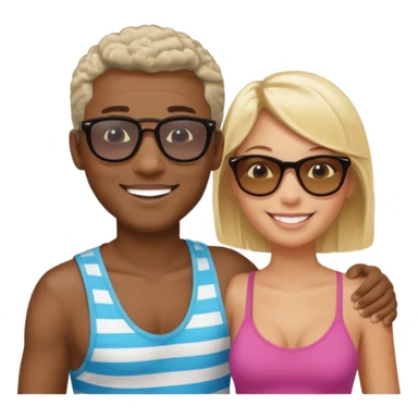 Black man with short salt n pepper hair with younger blonde  both smiling on beach   sticker