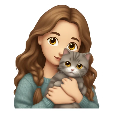 Girl with long brown hair in sweater hugging a scottish fold cat sticker